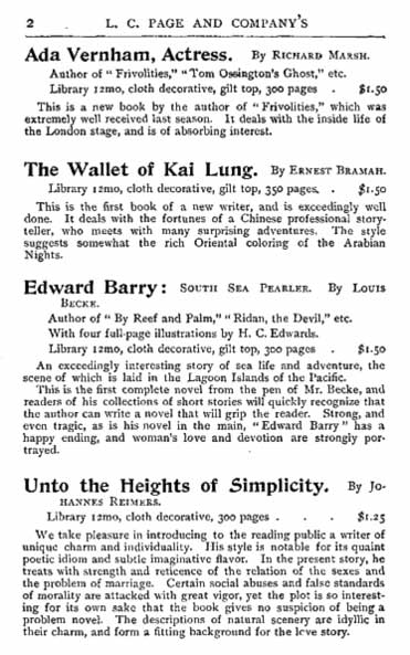 L.C. Page nd Company's Announcement of List of New Fiction, page 2