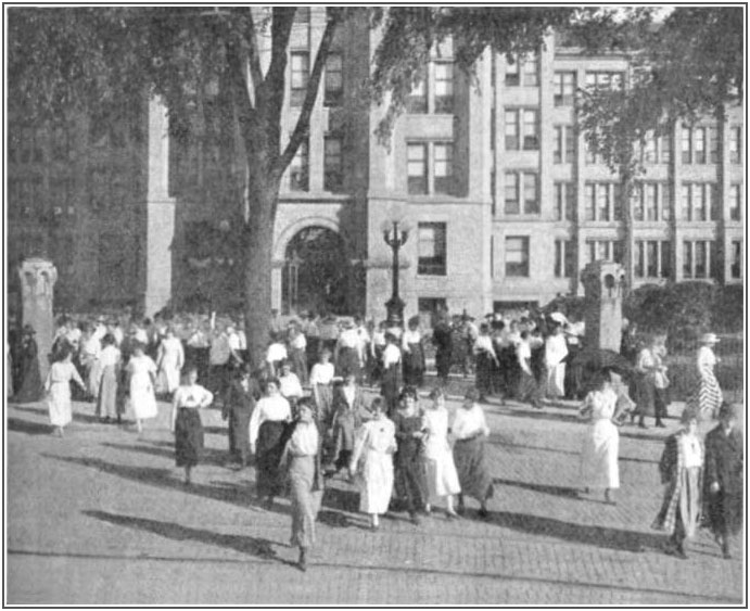 Employees leaving the Elgin Watch Company factory