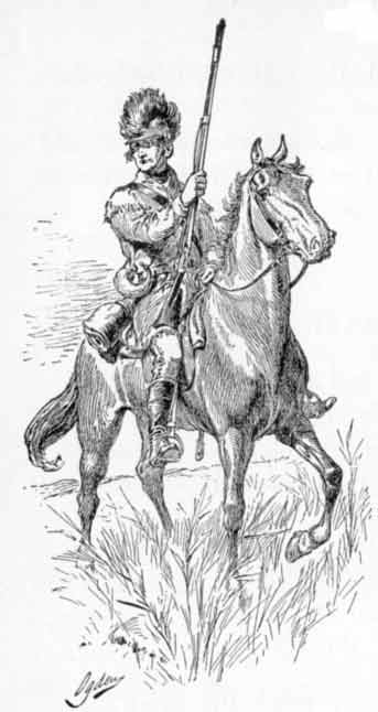 One of Marion's Men, on horseback, holding a lance.