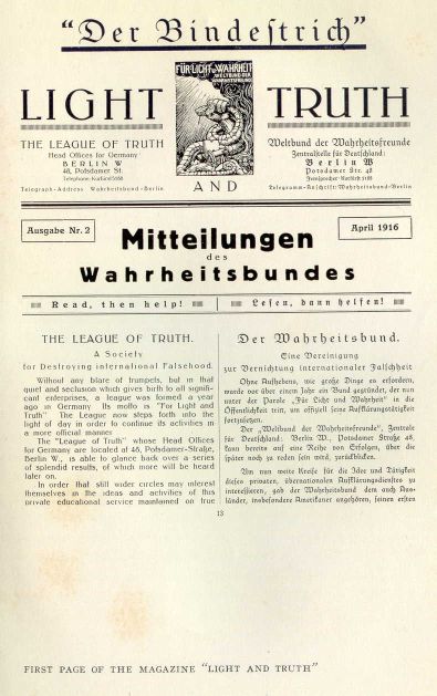  First page of the magazine "Light and Truth"