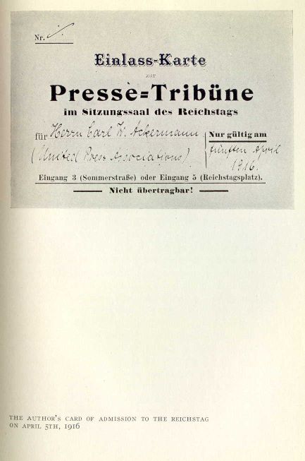 THE AUTHOR'S CARD OF ADMISSION TO THE REICHSTAG.
