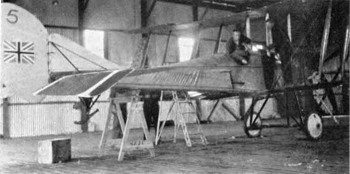The Last Phase. The BE2 tuning up in shed before flight over German positions