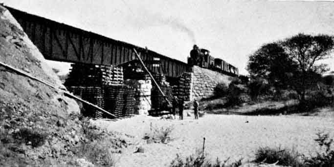 Towards Windhuk. A quick railway repair after the Germans' usual practice of blowing up railway bridges