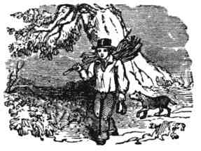 Illustration of a boy carrying sticks.
