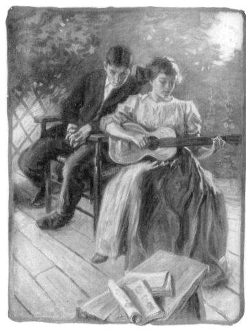 Woman playing guitar while man listens