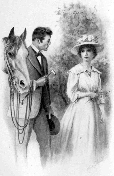 "Holding Bendigo's bridle, he had walked with her to the
Harlow residence."

Page 43.
