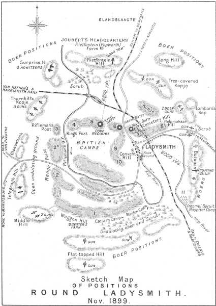 SKETCH MAP OF POSITIONS ROUND LADYSMITH, NOVEMBER 1899