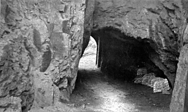 CREUX TUNNEL. Cut by Helier de Carteret in 1588 as an entrance to the Island. Here PHIL fought the Herm men single-handed.