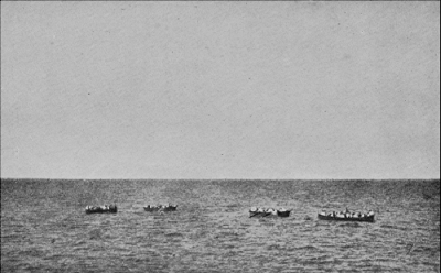 HITACHI PASSENGERS AND CREW IN LIFEBOATS AFTER THEIR SHIP HAD BEEN SHELLED.