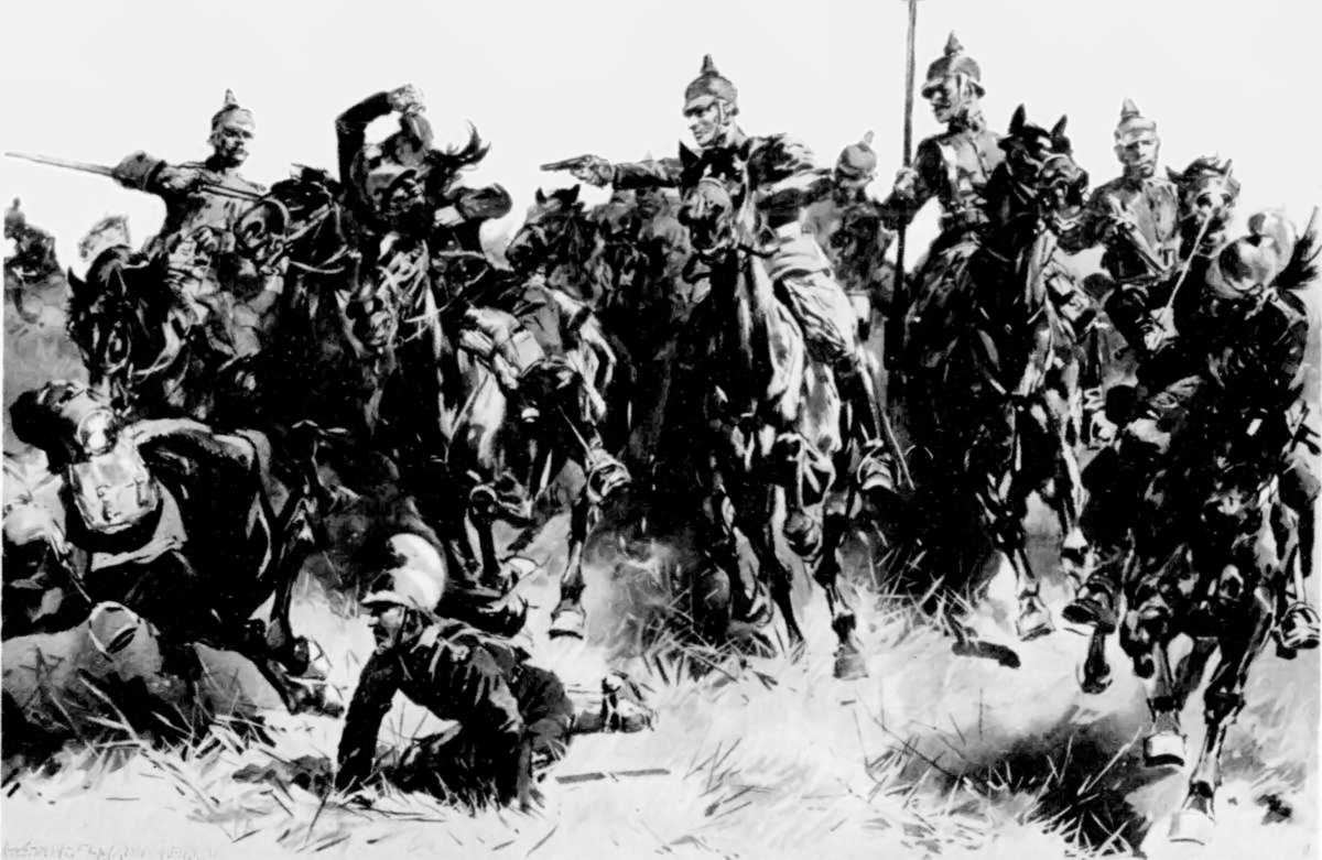 TELLING THE TALE IN GERMANY!--A GERMAN BATTLE-PICTURE SHOWING PRINCE HEINRICH OF BAVARIA LEADING A CAVALRY ASSAULT.