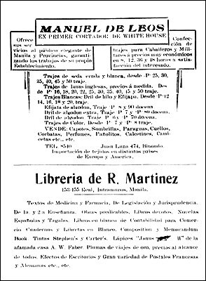 Advertisement Manuel de Leos/Libreria de R. Martinez