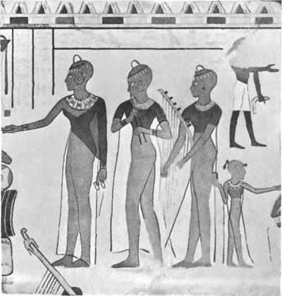 FIG. 3.—OFFERINGS TO THE DEAD, WALL PAINTING,
EIGHTEENTH DYNASTY.

(FROM PERROT AND CHIPIEZ.)