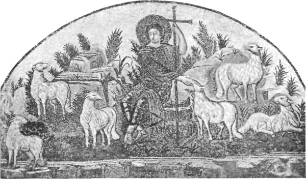 FIG. 19.—CHRIST AS GOOD SHEPHERD. MOSAIC, RAVENNA,
FIFTH CENTURY.