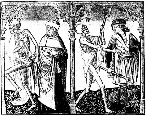Illustration: De gauche  droite:
1. le mort, l'avocat; 2. le mort, le mnestrier.