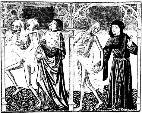 Illustration: De gauche  droite:
1. le mort, l'astrologue; 2. le mort, le bourgeois.