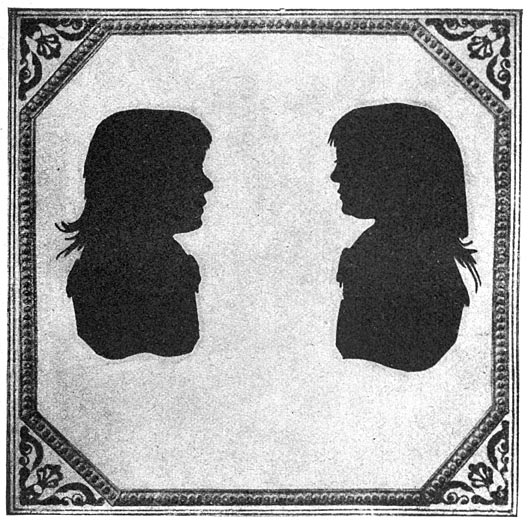 Silhouet van Tolstoi’s moeder en haar zuster als kinderen.—Blz. 39.