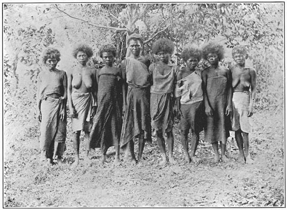 Group of Negrito women at Santa Fé, Zambales, showing dress.