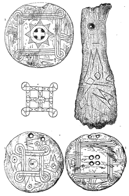 Fig. 10.—Engraved shells from mounds.