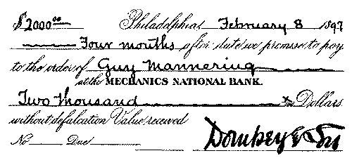 A promissory note filled out on an engraved blank.