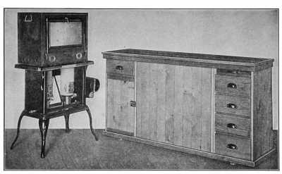 Cabinet, showing stove in position for use