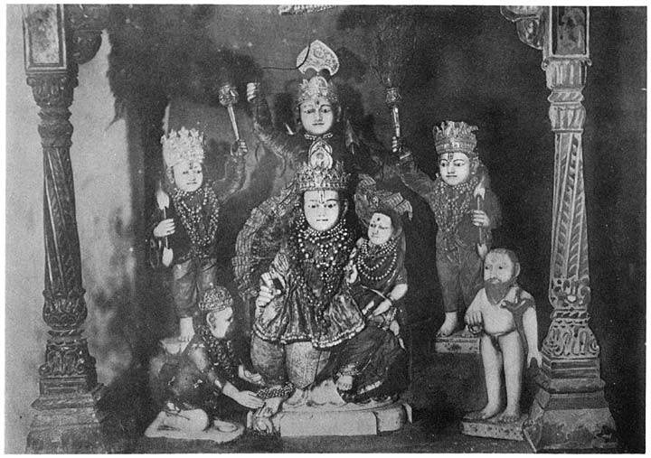 The god Rāma, an incarnation of Vishnu, with attendant deities