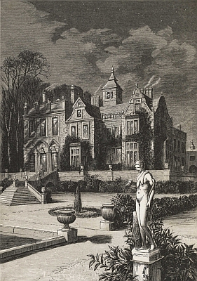 "The old family mansion, partly thrown in deep shadow, and partly lit up by the cold moonshine"—Frontispiece.