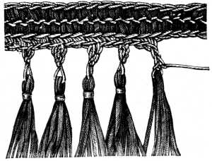 FIG. 457.
FRINGE MADE WITH LACET OR SOUTACHE
(BRAID).