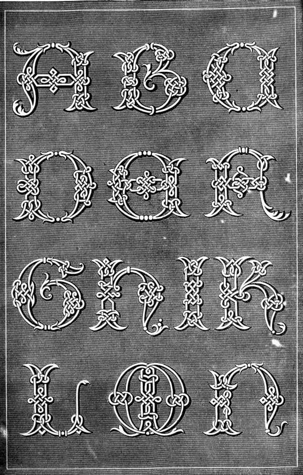 FIG. 878. ALPHABET IN SOUTACHE. LETTERS A TO N.
