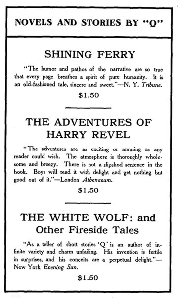 Another page of the advertisement for novels and stories by Q