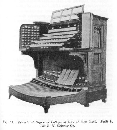 Fig. 11.  Console of Organ in College of City of New York.  Built by The E. M. Skinner Co.