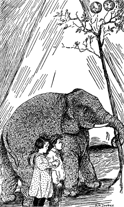 Right out of the ground the big elephant pulled the tree. Page 98.