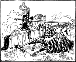 A knight being unhorsed in a joust.