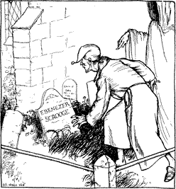 Scrooge viewing his own grave.