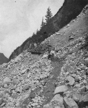 The Mountaineers building trail on the lateral moraine
of Carbon Glacier.