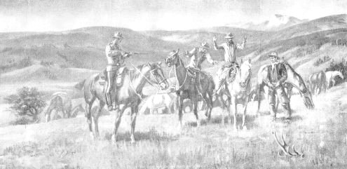 MOUNTED POLICE ROUNDING UP HORSE THIEVES.