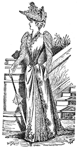 Street costume. Summer, 1891. (Compare waist with
anterior view of thorax of corset-wearing lady of to-day.) See page
412.