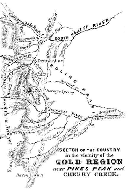 Sketch of the country in the vicinity of the Gold
Region near Pike's Peak and Cherry Creek.