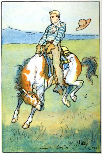 A cowboy on a bucking horse