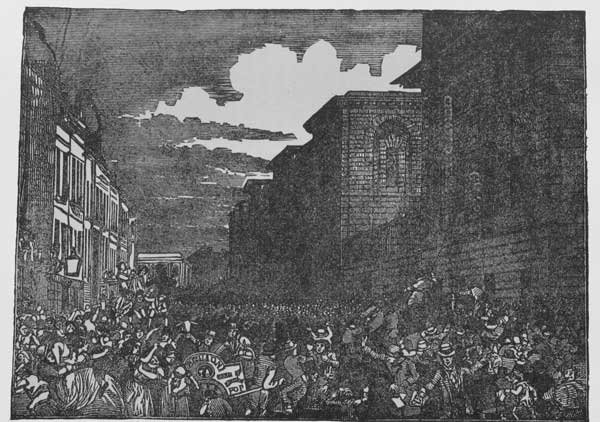 "NOYES ESCORTED BY AN ANGRY MOB TO NEWGATE."—Page 379