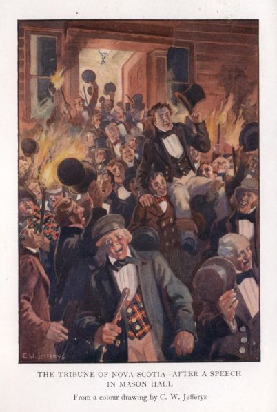 THE TRIBUNE OF NOVA SCOTIA--AFTER A SPEECH IN MASON HALL.  From a colour drawing by C. W. Jefferys