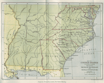 Map of United States of America (southern section)