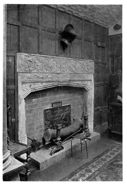 FIG. 1.—OLD FIREPLACE, SHOWING SUSSEX BACK, ANDIRONS, AND TRIVET.

Frontispiece.