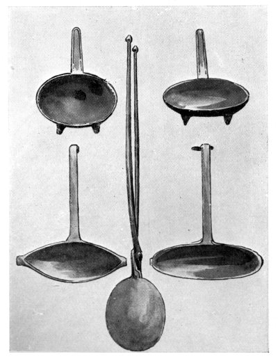 FIG. 49.—A COLLECTION OF IRON FAT BOATS AND GREASE PANS.