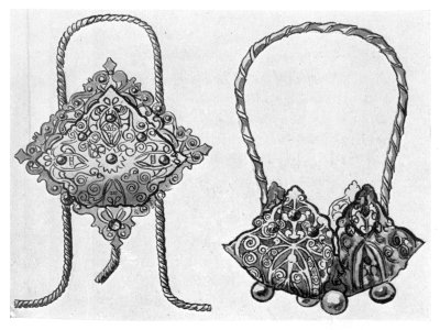FIG. 61.—TWO OLD-GILT JEWELLED ORNAMENTS.