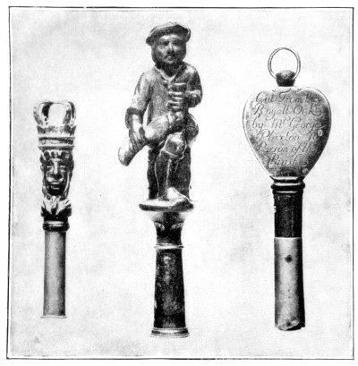 FIG. 82.—THREE CURIOUS PIPE-STOPPERS.