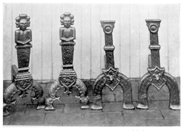 FIG. 9.—PAIR OF DATED SUSSEX ANDIRONS (1625).

FIG. 10.—PAIR OF SUSSEX ANDIRONS.

(In the collection of Mr. Wayte, of Edenbridge.)