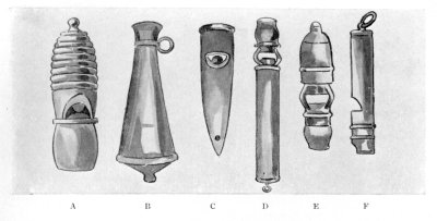 FIG. 90.—CURIOUS TYPES OF WHISTLES.