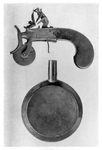 FIG. 92.—A POWDER TESTER.
FIG. 93.—A PRIMING FLASK.
(In the Municipal Museum, Hull.)