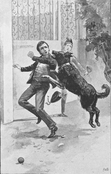 "With a fierce growl the huge dog sprang at him, and
fastened his teeth in his left cheek."—Page 292.
