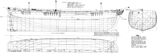 Figure 5.—Lines of the coastal packet ship Ohio,
built at Philadelphia in 1825 for the Philadelphia-New Orleans run.